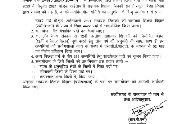 बर्खास्त 2621 बीएड शिक्षकों के समायोजन को मंजूरी मिल गई है। यह निर्णय उन शिक्षकों के लिए एक बड़ी राहत लेकर आया है