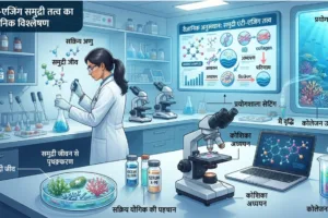 एंटी-एजिंग समुद्री तत्व की रिसर्च दिखाता वैज्ञानिक इलस्ट्रेशन