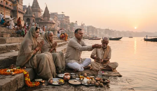 श्राद्ध पक्ष 2026 तिथि सूची — पंडित द्वारा तर्पण कराते हुए दृश्य