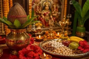 शारदीय नवरात्रि 2026 की तैयारी दिखाती कलश स्थापना की तस्वीर