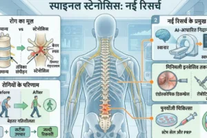 स्पाइनल स्टेनोसिस नई रिसर्च: कमर की रीढ़ में संकरी नली और दबती नस का मूल इलस्ट्रेशन