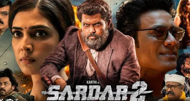 सरदार 2 हिंदी में: दो पीढ़ियों के जासूसों की परछाईं और फिल्म रील का मूल इलस्ट्रेशन