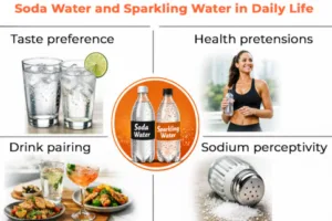 डाइट सोडा बनाम पानी: दो गिलास, एक में पानी और एक में बुलबुले वाली डार्क ड्रिंक, बीच में बराबर का निशान